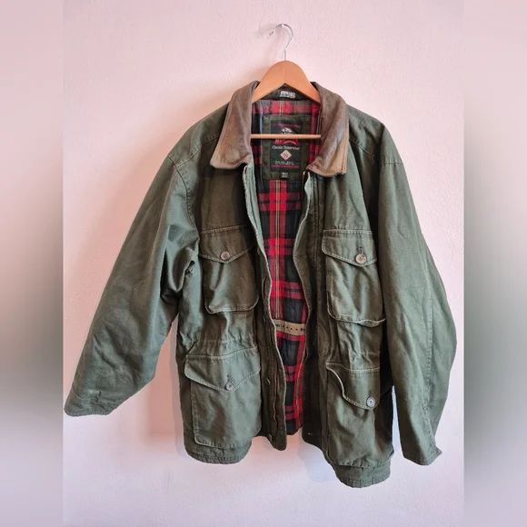 100% Cotton Vintage Barn Chore Jacket With Leather Collar By Wind River Mens Med - Picture 5 of 8